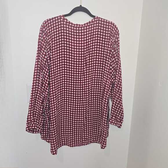 Red White Gingham Tunic Top Size 3X Plus Size V-Neck Popover Blouse Rayon - Picture 6 of 9